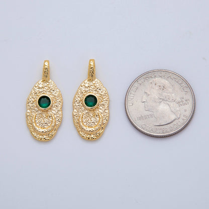 18K Gold Filled 28mm Emerald Moon Textured Oval Pebble Pendant | AH785