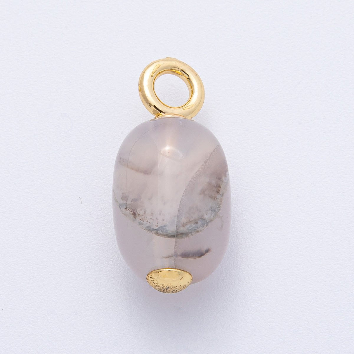 18K Gold Filled 28mm Grey Agate Oval Natural Gemstone Drop Charm | Charms-00478