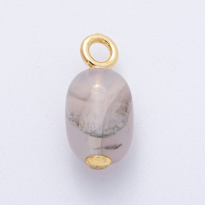 18K Gold Filled 28mm Grey Agate Oval Natural Gemstone Drop Charm | Charms-00478