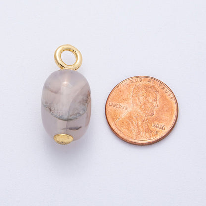 18K Gold Filled 28mm Grey Agate Oval Natural Gemstone Drop Charm | Charms-00478