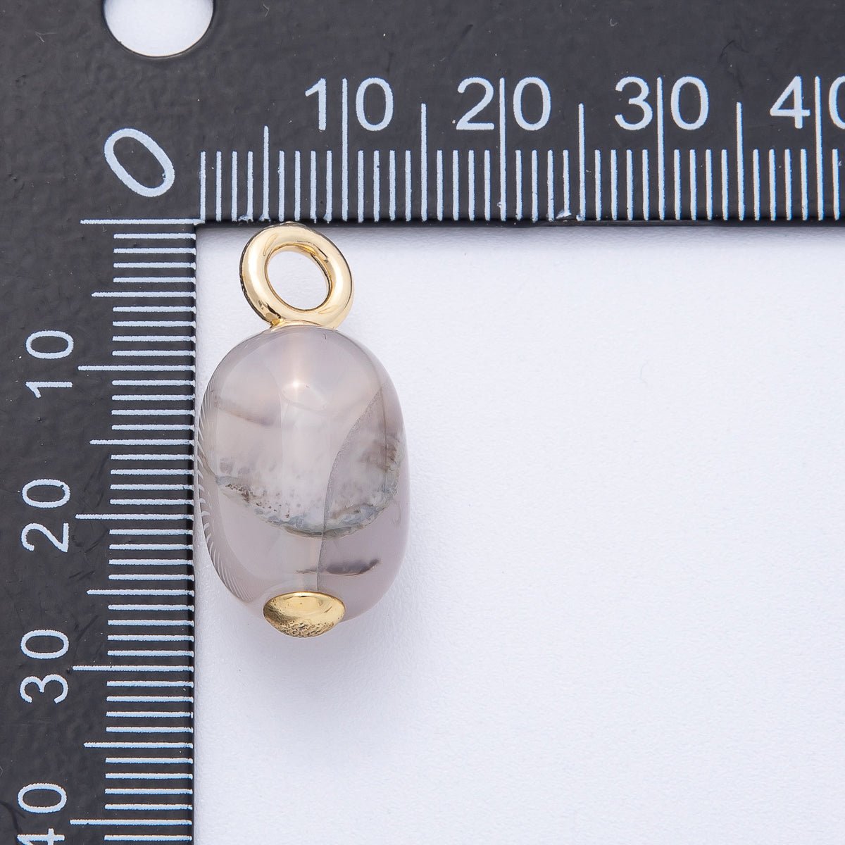 18K Gold Filled 28mm Grey Agate Oval Natural Gemstone Drop Charm | Charms-00478