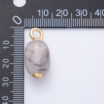 18K Gold Filled 28mm Grey Agate Oval Natural Gemstone Drop Charm | Charms-00478
