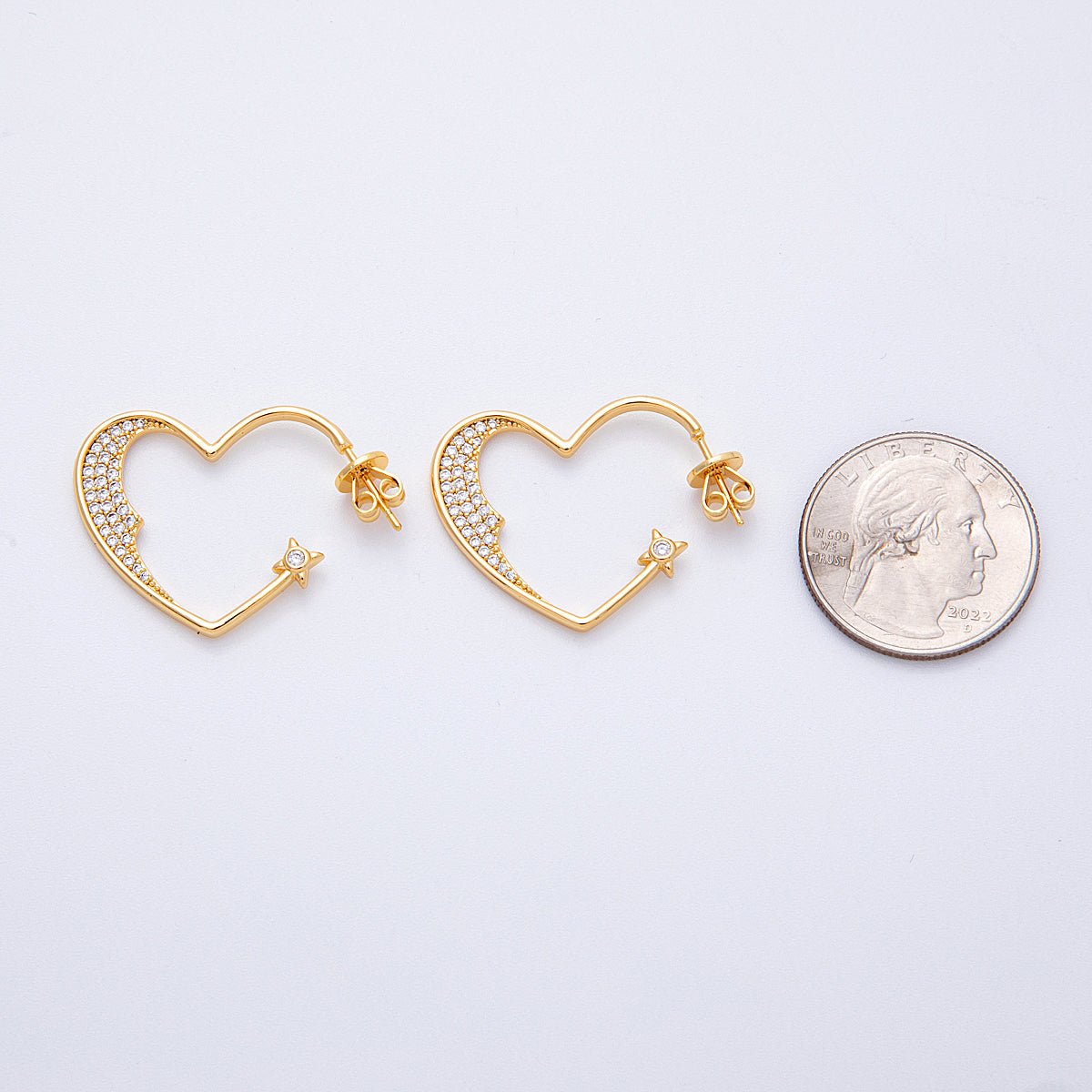 18K Gold Filled 28mm Micro Paved CZ Star Heart Hoop | Earrings-00199