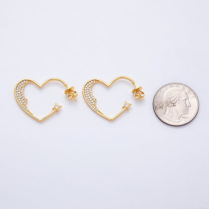 18K Gold Filled 28mm Micro Paved CZ Star Heart Hoop | Earrings-00199