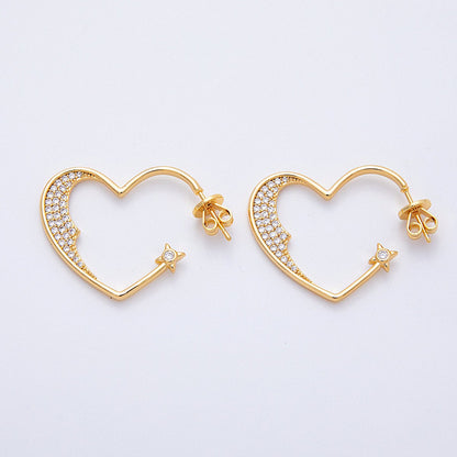 18K Gold Filled 28mm Micro Paved CZ Star Heart Hoop | Earrings-00199