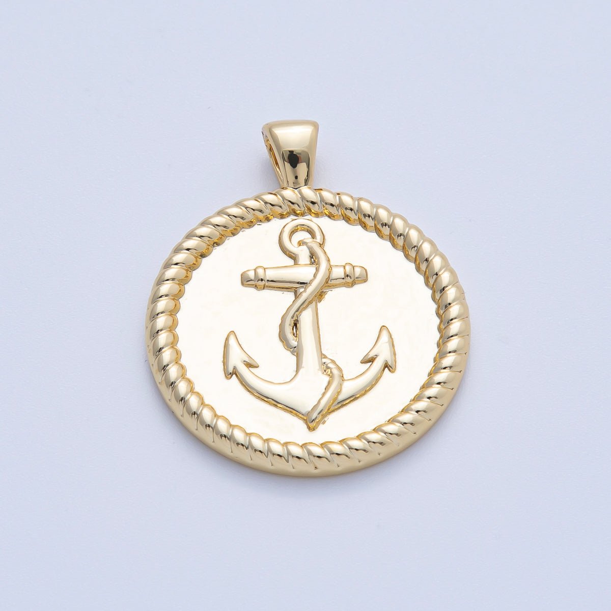 18K Gold Filled 29.5mm Anchor Nautical Croissant Round Pendant | H002
