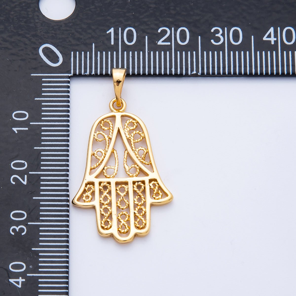 18K Gold Filled 29mm Filigree Hamsa Hand Religious Pendant | Charms-00258
