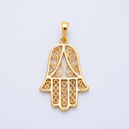 18K Gold Filled 29mm Filigree Hamsa Hand Religious Pendant | Charms-00258
