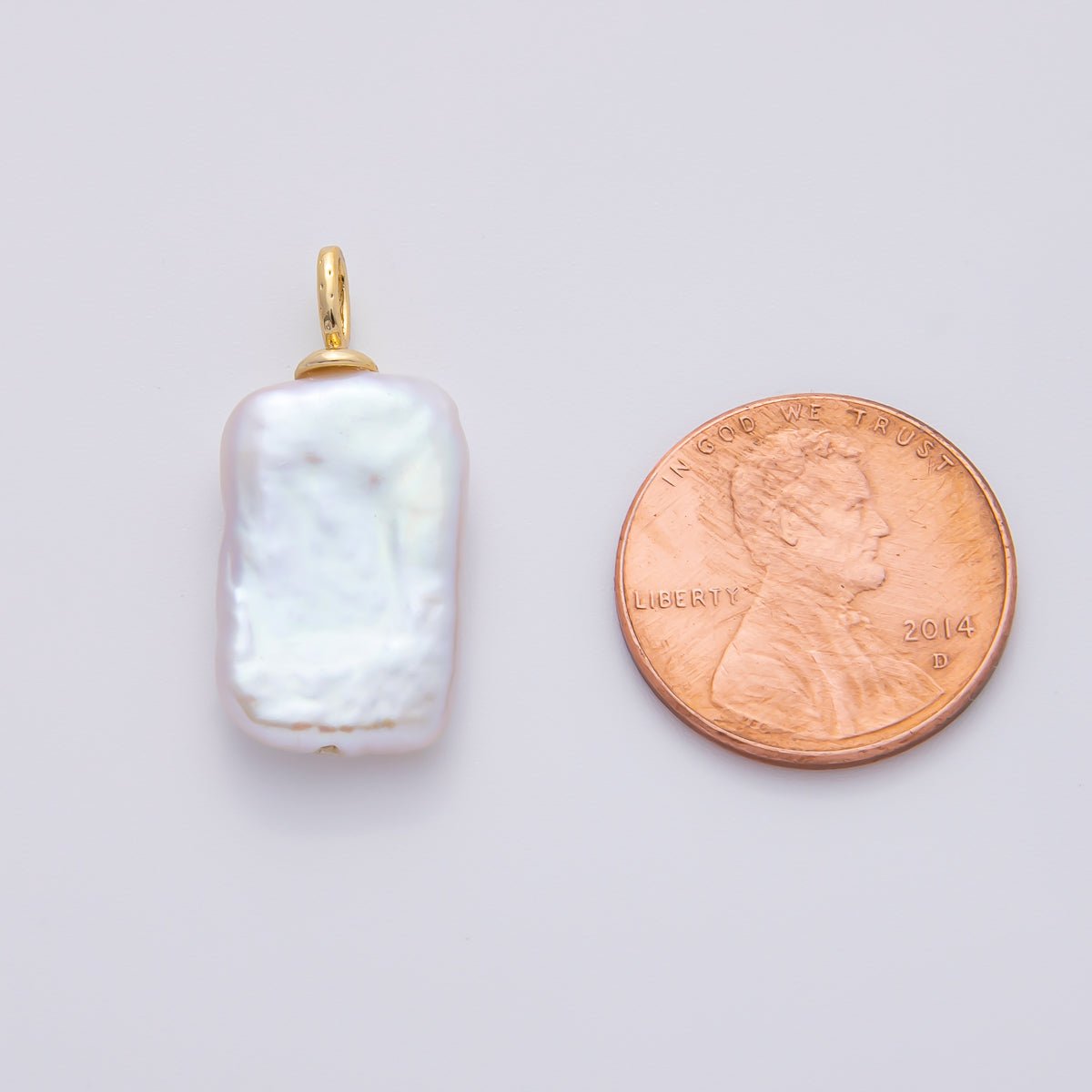 18K Gold Filled 29mm White Freshwater Pearl Biwa Baroque Charm | AF635