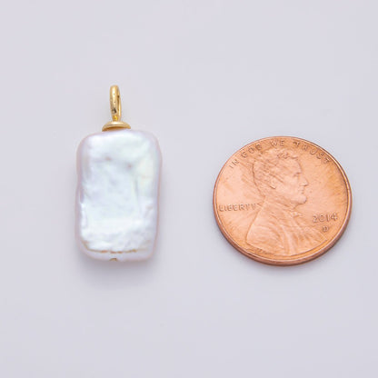 18K Gold Filled 29mm White Freshwater Pearl Biwa Baroque Charm | AF635