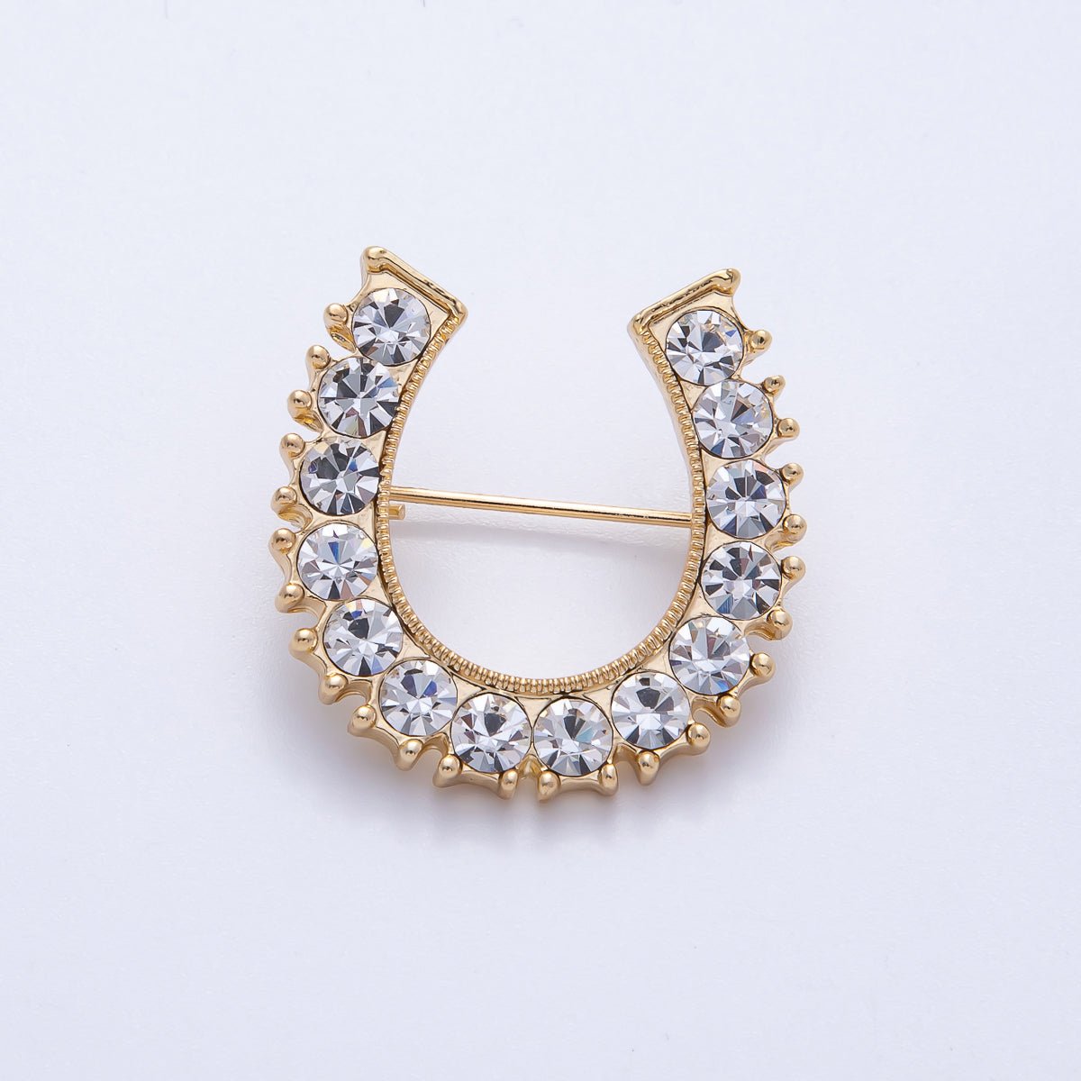 18K Gold Filled 29mm Micro Paved CZ Lucky Horseshoe Brooch Pin | BH-050
