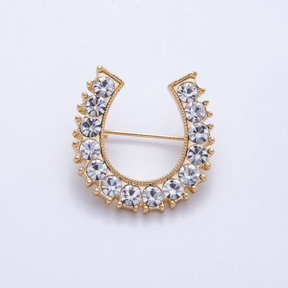18K Gold Filled 29mm Micro Paved CZ Lucky Horseshoe Brooch Pin | BH-050