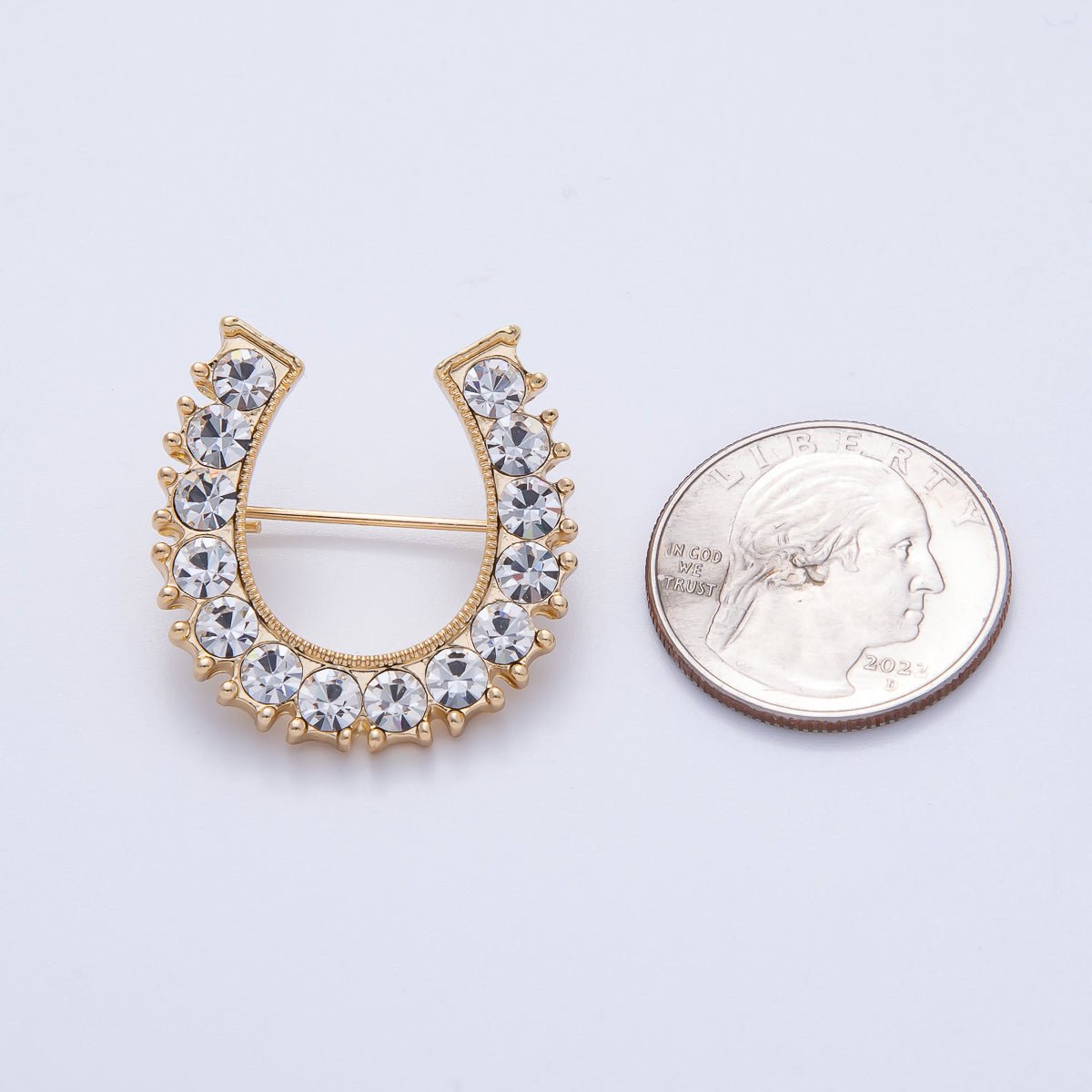 18K Gold Filled 29mm Micro Paved CZ Lucky Horseshoe Brooch Pin | BH-050