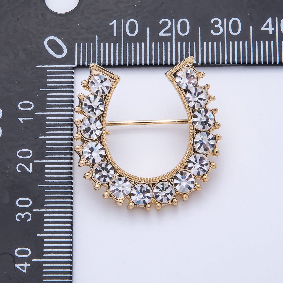 18K Gold Filled 29mm Micro Paved CZ Lucky Horseshoe Brooch Pin | BH-050