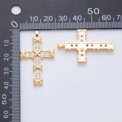 18K Gold Filled 29mm Micro Paved CZ Religious Christian Cross Charm | N655
