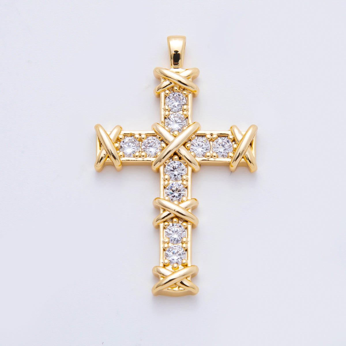 18K Gold Filled 29mm Micro Paved CZ Religious Christian Cross Charm | N655