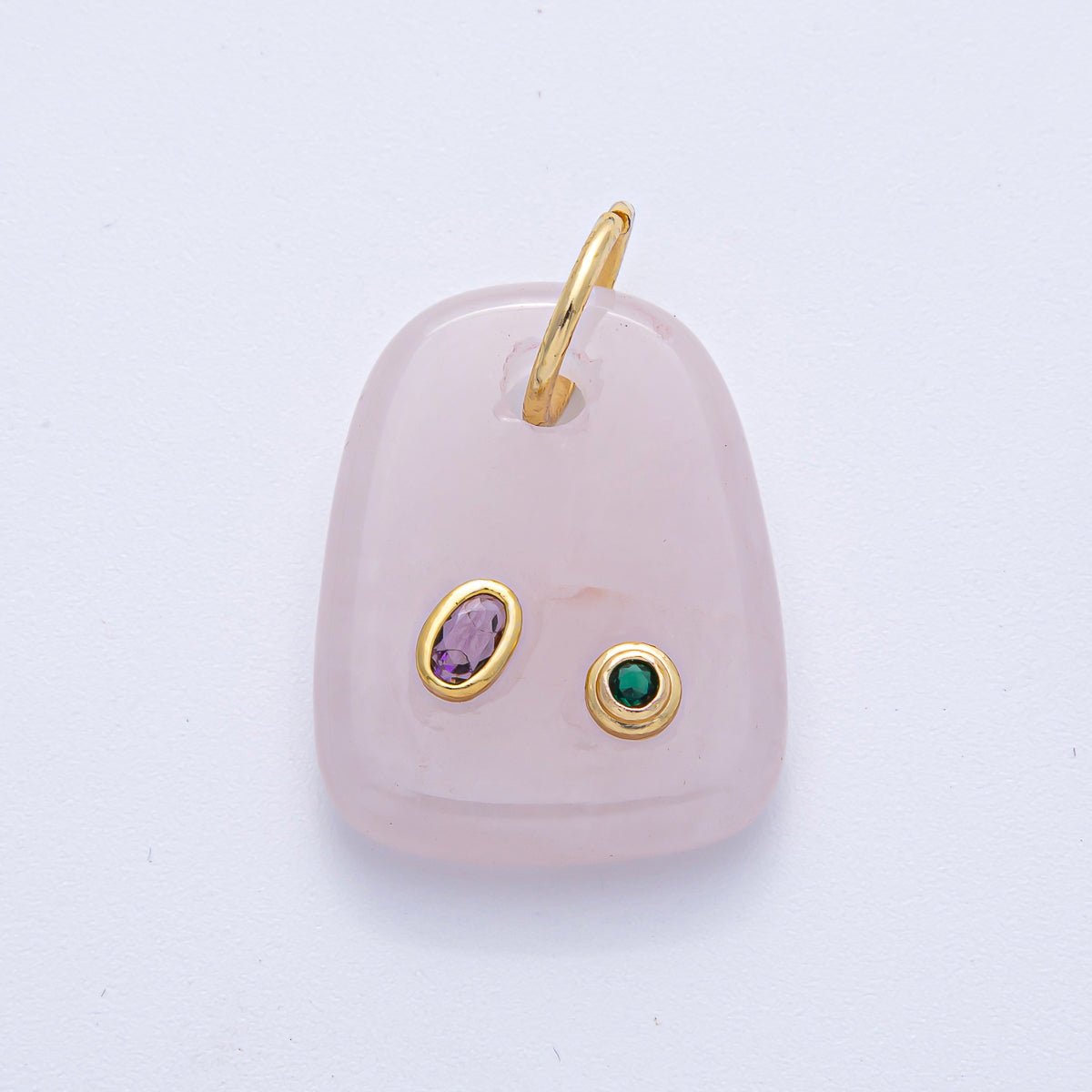 18K Gold Filled 29mm Multicolor CZ Embedded Natural Gemstone Rectangular Charm | AK055 - AK057