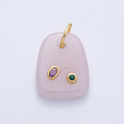 18K Gold Filled 29mm Multicolor CZ Embedded Natural Gemstone Rectangular Charm | AK055 - AK057