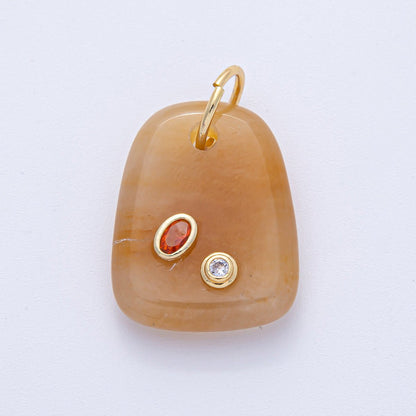 18K Gold Filled 29mm Multicolor CZ Embedded Natural Gemstone Rectangular Charm | AK055 - AK057