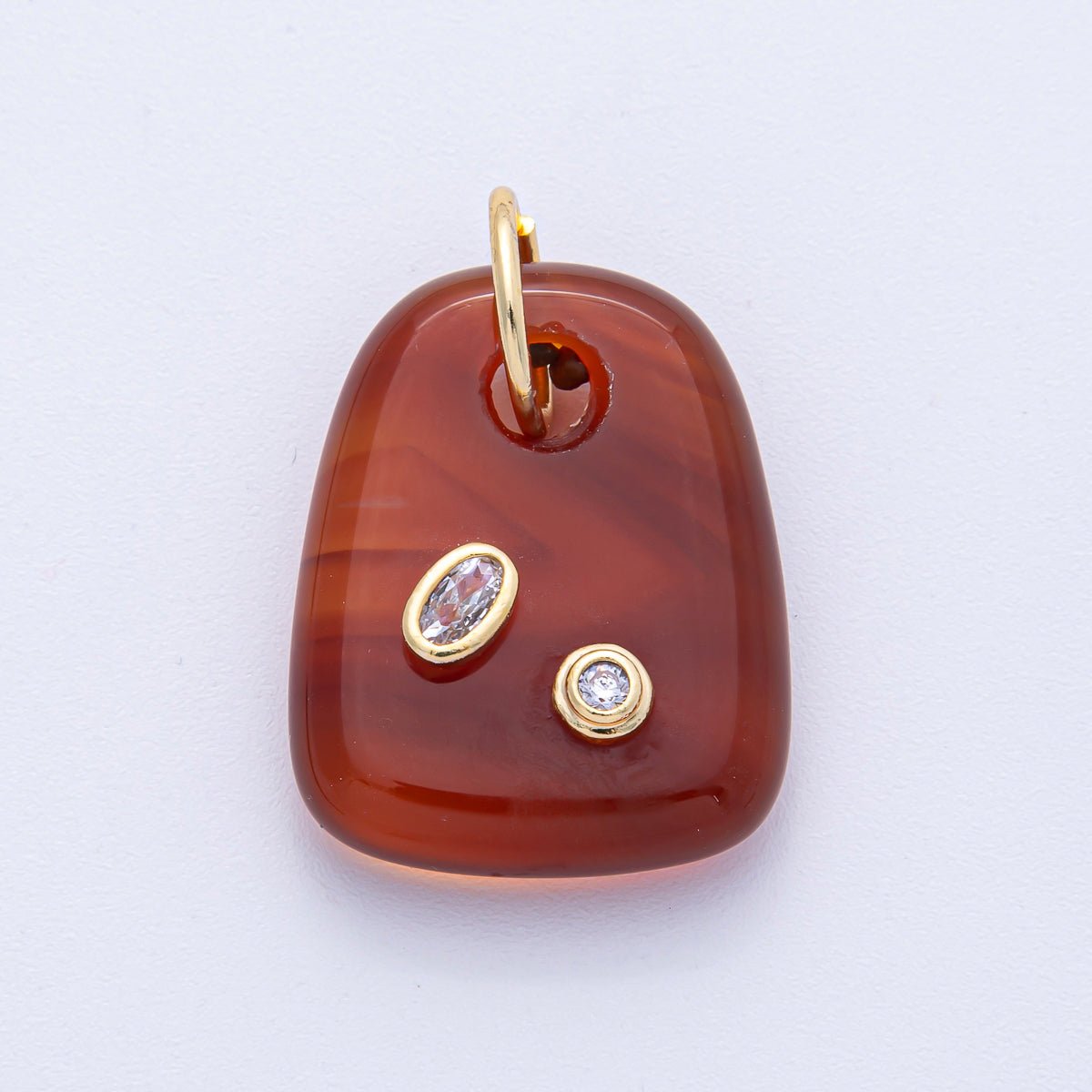 18K Gold Filled 29mm Multicolor CZ Embedded Natural Gemstone Rectangular Charm | AK055 - AK057