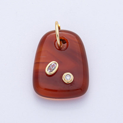 18K Gold Filled 29mm Multicolor CZ Embedded Natural Gemstone Rectangular Charm | AK055 - AK057