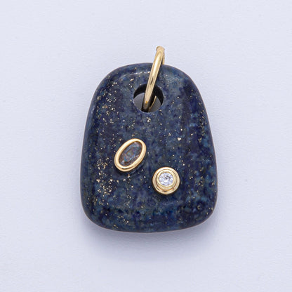 18K Gold Filled 29mm Multicolor CZ Embedded Natural Gemstone Rectangular Charm | AK055 - AK057