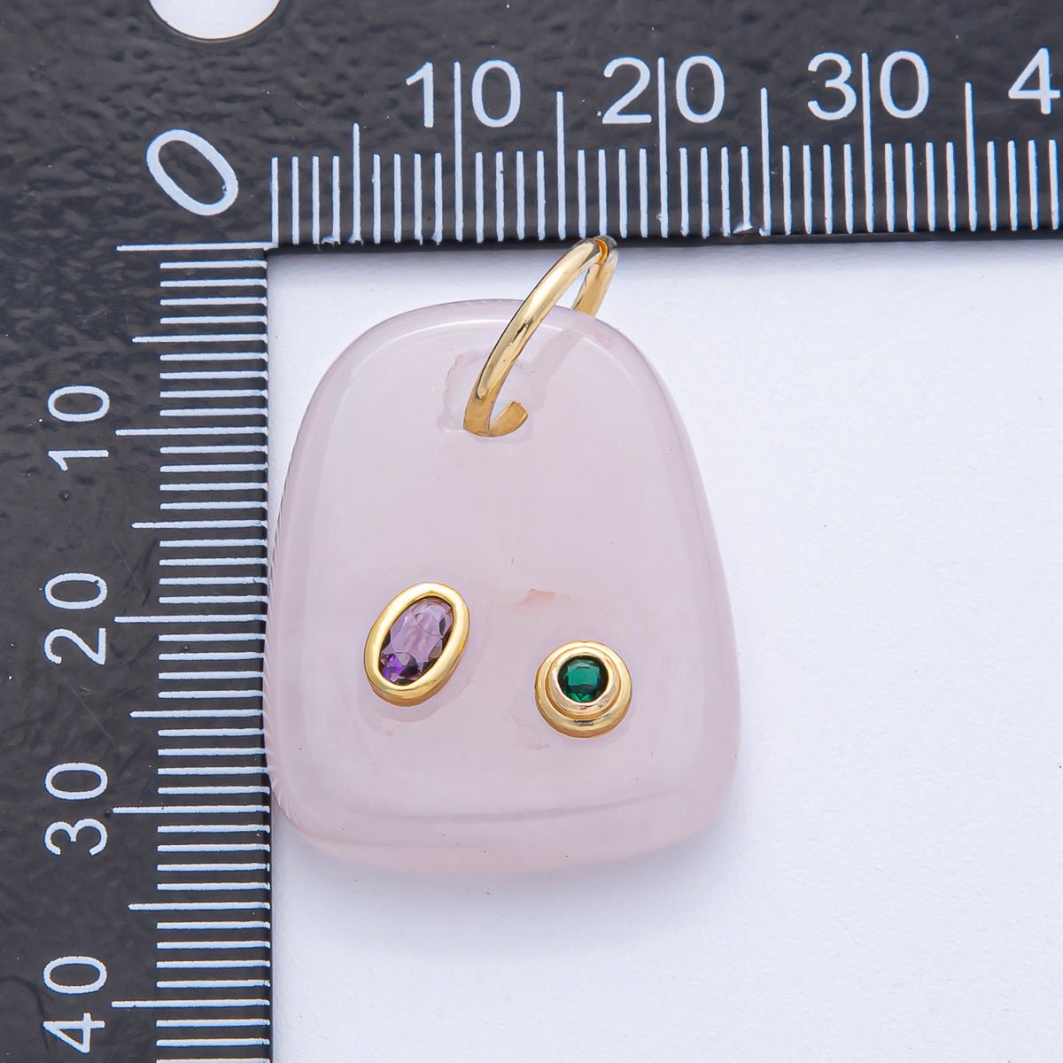 18K Gold Filled 29mm Multicolor CZ Embedded Natural Gemstone Rectangular Charm | AK055 - AK057