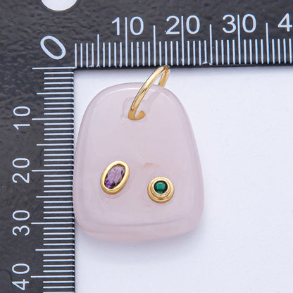 18K Gold Filled 29mm Multicolor CZ Embedded Natural Gemstone Rectangular Charm | AK055 - AK057