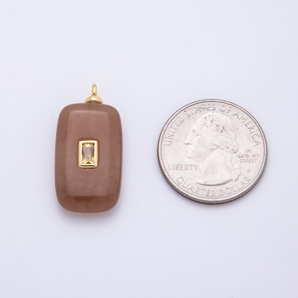 18K Gold Filled 29mm Yellow Baguette CZ Sunstone Gemstone Charm | AF1333