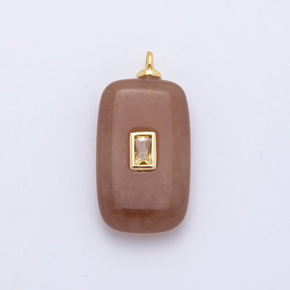 18K Gold Filled 29mm Yellow Baguette CZ Sunstone Gemstone Charm | AF1333