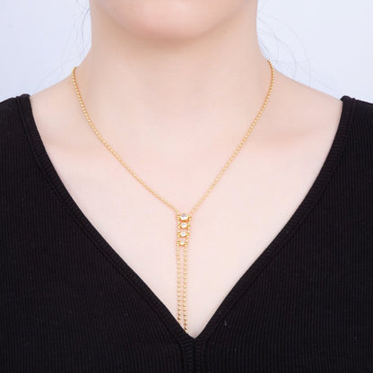 18K Gold Filled 2mm Clear CZ Gradient Round Ball Bead 18" Inch Lariat Necklace | WA-04037