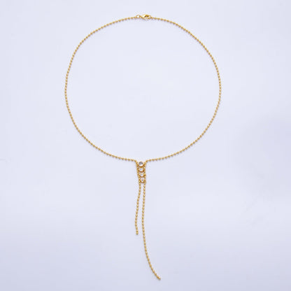 18K Gold Filled 2mm Clear CZ Gradient Round Ball Bead 18" Inch Lariat Necklace | WA-04037