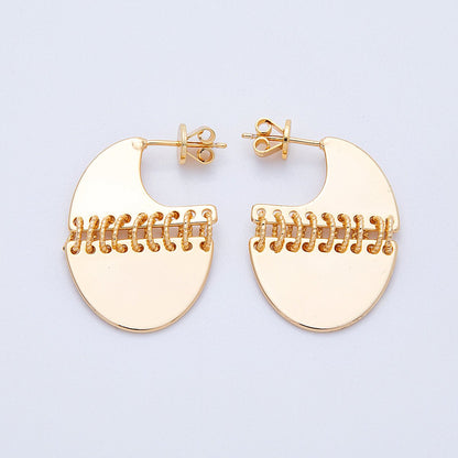 18K Gold Filled 30.5mm Minimalist J-Shaped Fringe Drop Studs | Earrings-00195