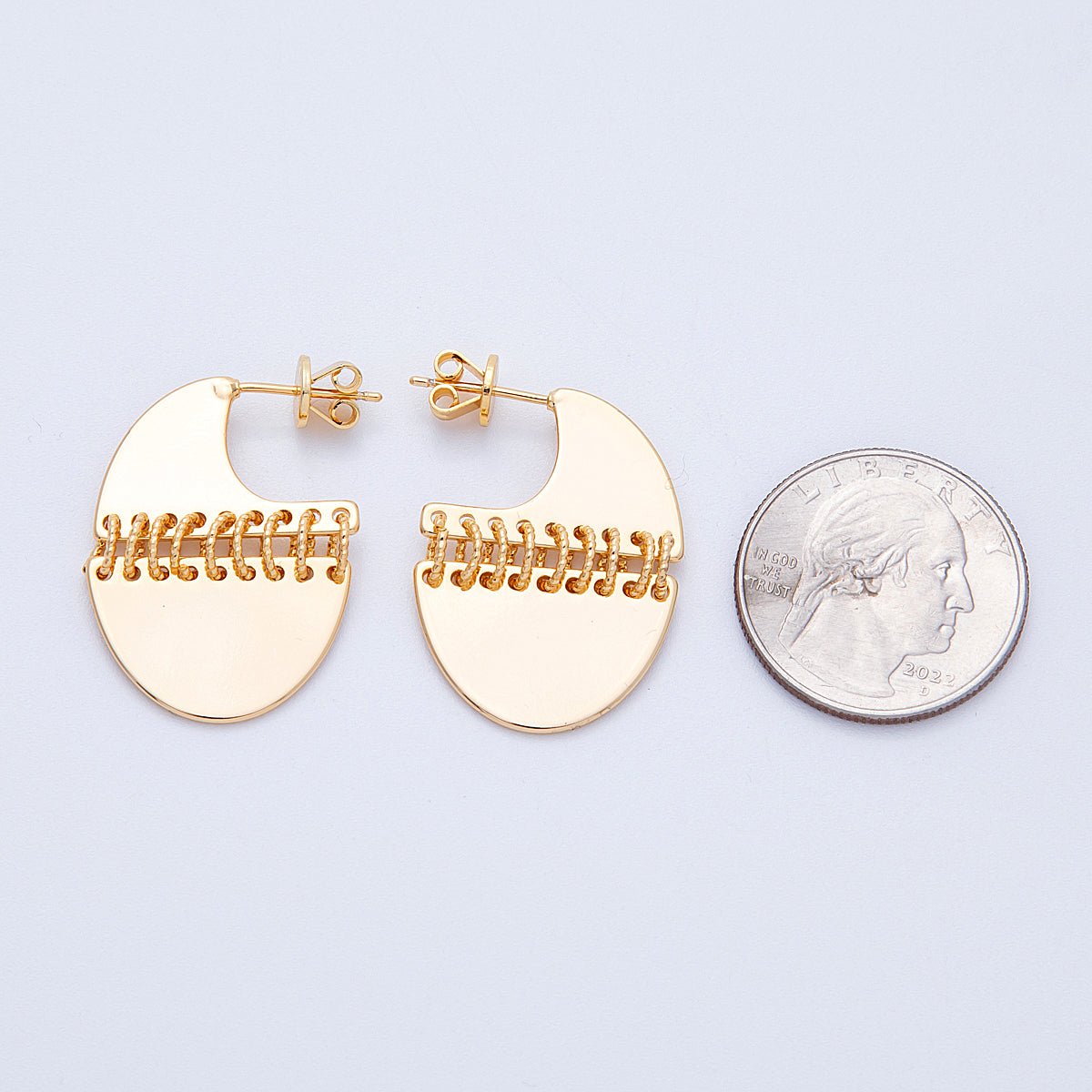18K Gold Filled 30.5mm Minimalist J-Shaped Fringe Drop Studs | Earrings-00195