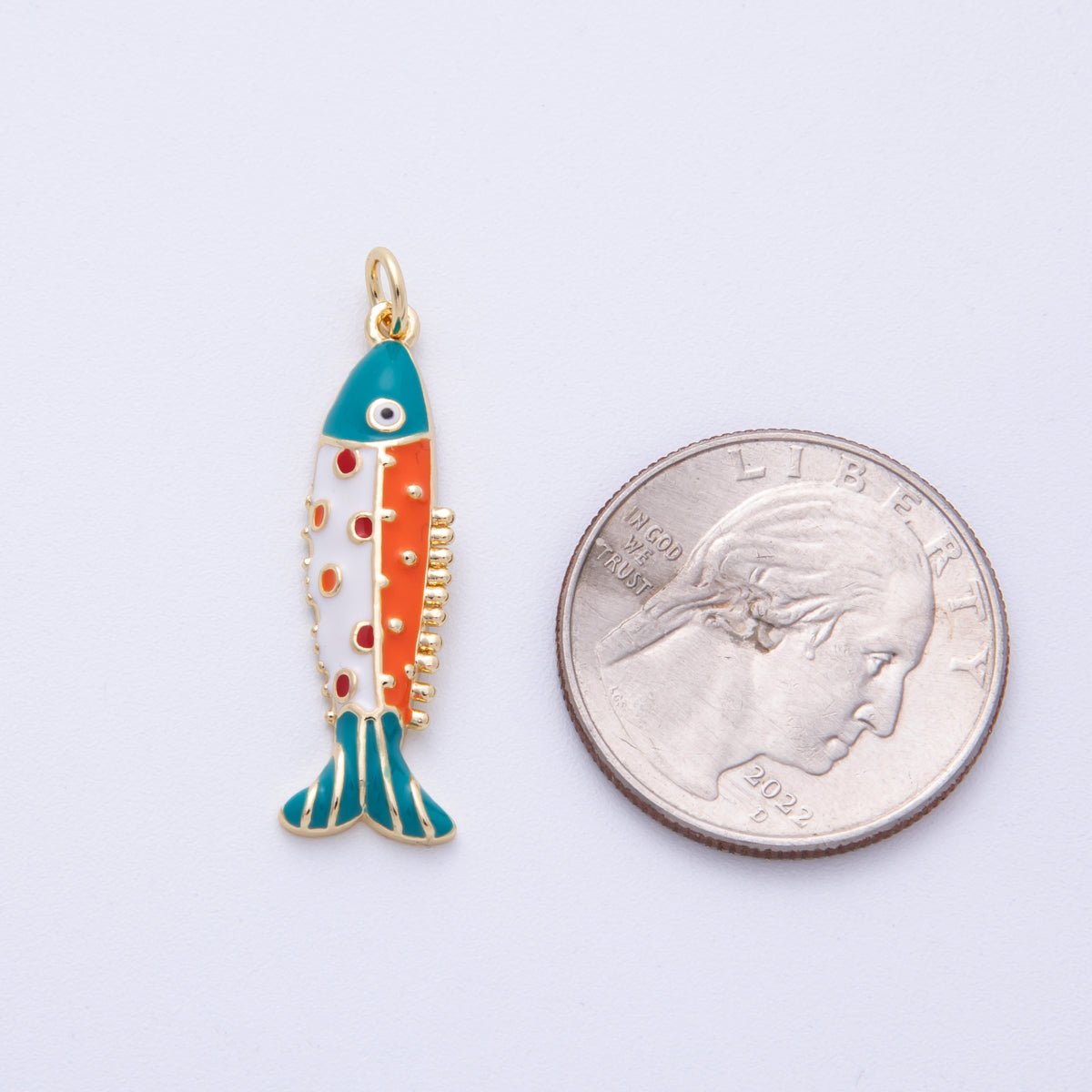 18K Gold Filled 30.5mm Multicolor CZ Enamel Fish Sardine Charm | AF1306