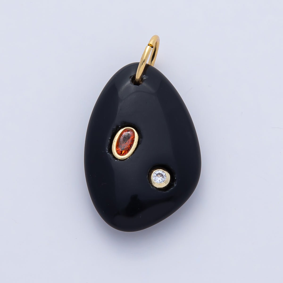 18K Gold Filled 30mm Aventurine, Amethyst, Amazonite, Carnelian, Onyx, Clear Quartz Multicolor CZ Embedded Gemstone Charm | AF1487 - AF1489