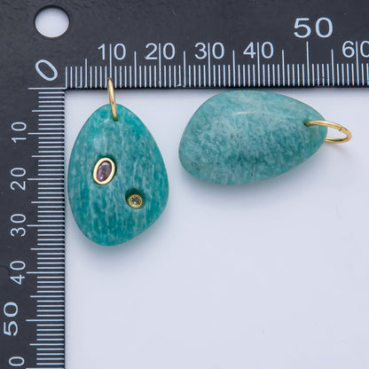 18K Gold Filled 30mm Aventurine, Amethyst, Amazonite, Carnelian, Onyx, Clear Quartz Multicolor CZ Embedded Gemstone Charm | AF1487 - AF1489