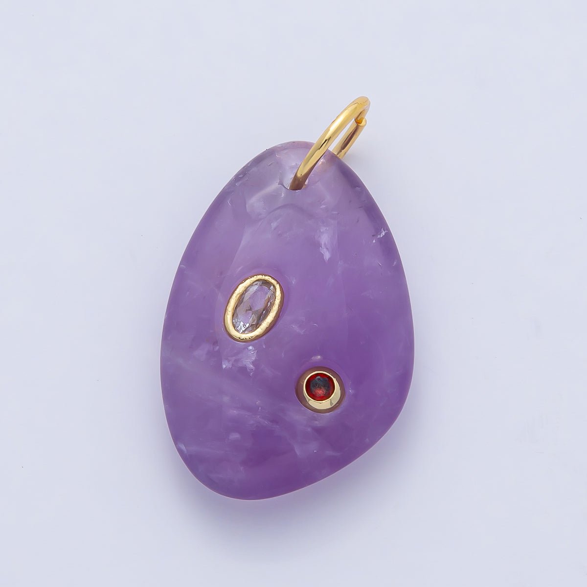 18K Gold Filled 30mm Aventurine, Amethyst, Amazonite, Carnelian, Onyx, Clear Quartz Multicolor CZ Embedded Gemstone Charm | AF1487 - AF1489
