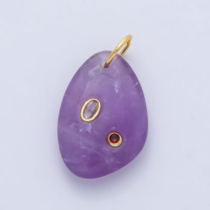 18K Gold Filled 30mm Aventurine, Amethyst, Amazonite, Carnelian, Onyx, Clear Quartz Multicolor CZ Embedded Gemstone Charm | AF1487 - AF1489