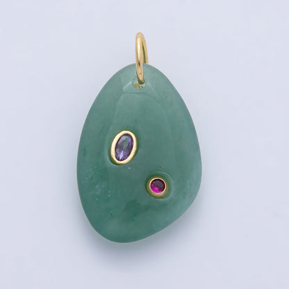 18K Gold Filled 30mm Aventurine, Amethyst, Amazonite, Carnelian, Onyx, Clear Quartz Multicolor CZ Embedded Gemstone Charm | AF1487 - AF1489