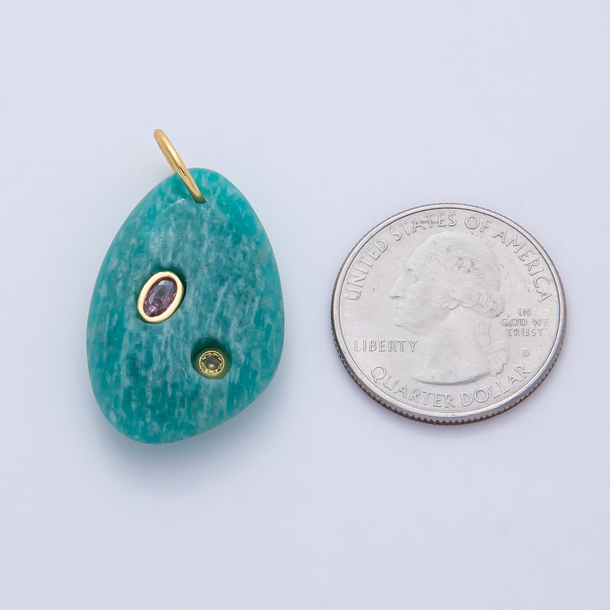 18K Gold Filled 30mm Aventurine, Amethyst, Amazonite, Carnelian, Onyx, Clear Quartz Multicolor CZ Embedded Gemstone Charm | AF1487 - AF1489