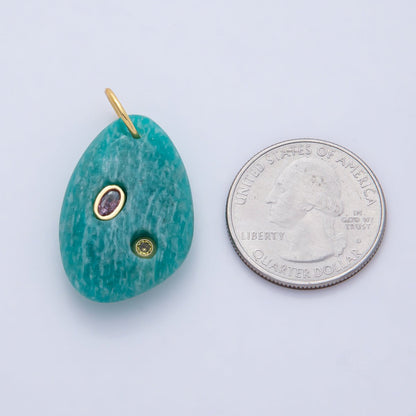 18K Gold Filled 30mm Aventurine, Amethyst, Amazonite, Carnelian, Onyx, Clear Quartz Multicolor CZ Embedded Gemstone Charm | AF1487 - AF1489
