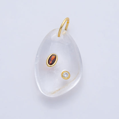 18K Gold Filled 30mm Aventurine, Amethyst, Amazonite, Carnelian, Onyx, Clear Quartz Multicolor CZ Embedded Gemstone Charm | AF1487 - AF1489