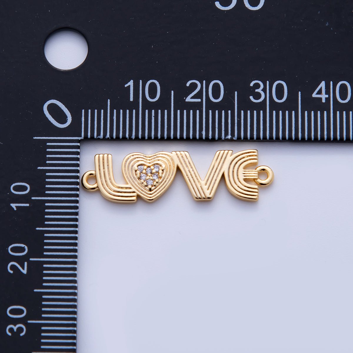 18K Gold Filled 30mm Micro Paved CZ Groovy Lined "LOVE" Connector in Gold &amp; Silver | Y033