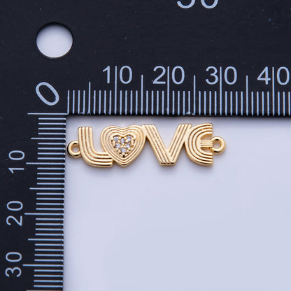 18K Gold Filled 30mm Micro Paved CZ Groovy Lined "LOVE" Connector in Gold &amp; Silver | Y033
