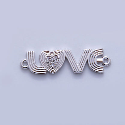 18K Gold Filled 30mm Micro Paved CZ Groovy Lined "LOVE" Connector in Gold &amp; Silver | Y033