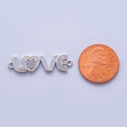 18K Gold Filled 30mm Micro Paved CZ Groovy Lined "LOVE" Connector in Gold &amp; Silver | Y033
