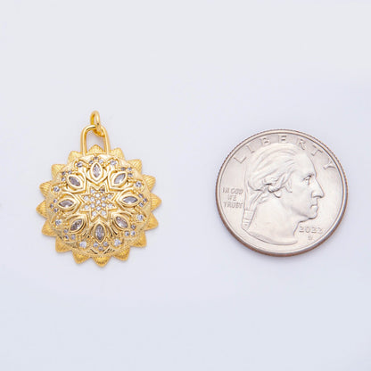 18K Gold Filled 30mm Micro Paved &amp; Marquise CZ Sun Lotus Charm | N294