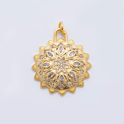 18K Gold Filled 30mm Micro Paved &amp; Marquise CZ Sun Lotus Charm | N294