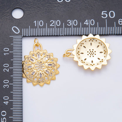 18K Gold Filled 30mm Micro Paved &amp; Marquise CZ Sun Lotus Charm | N294